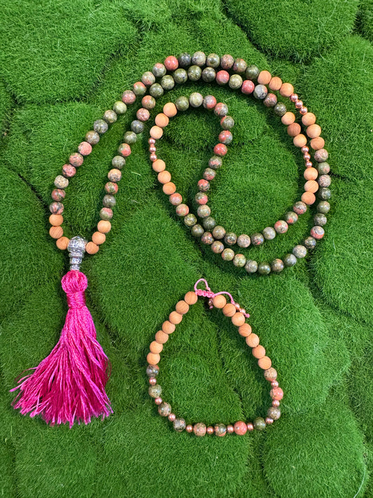 108 Bead Unakite Necklace/Bracelet