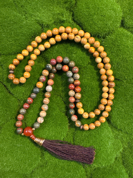 108 Bead Picasso Jasper/Wood