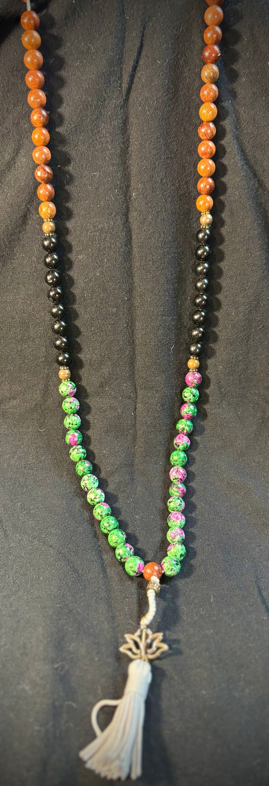 8mm Black Tourmaline/Ruby Zoisite Mala