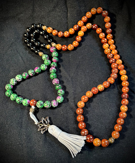 8mm Black Tourmaline/Ruby Zoisite Mala