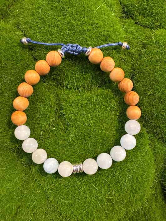 8mm Aquamarine and Cedar Wood Beads